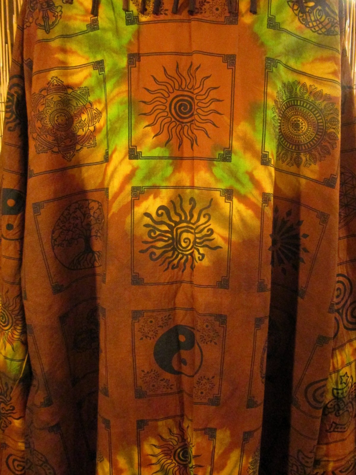 画像: タイダイ染め＆民族調プリント＊コットン素材＊ゆったりサイズ＊２ＷＡＹ＊フリンジ＊スナフキン＊旅人風コート