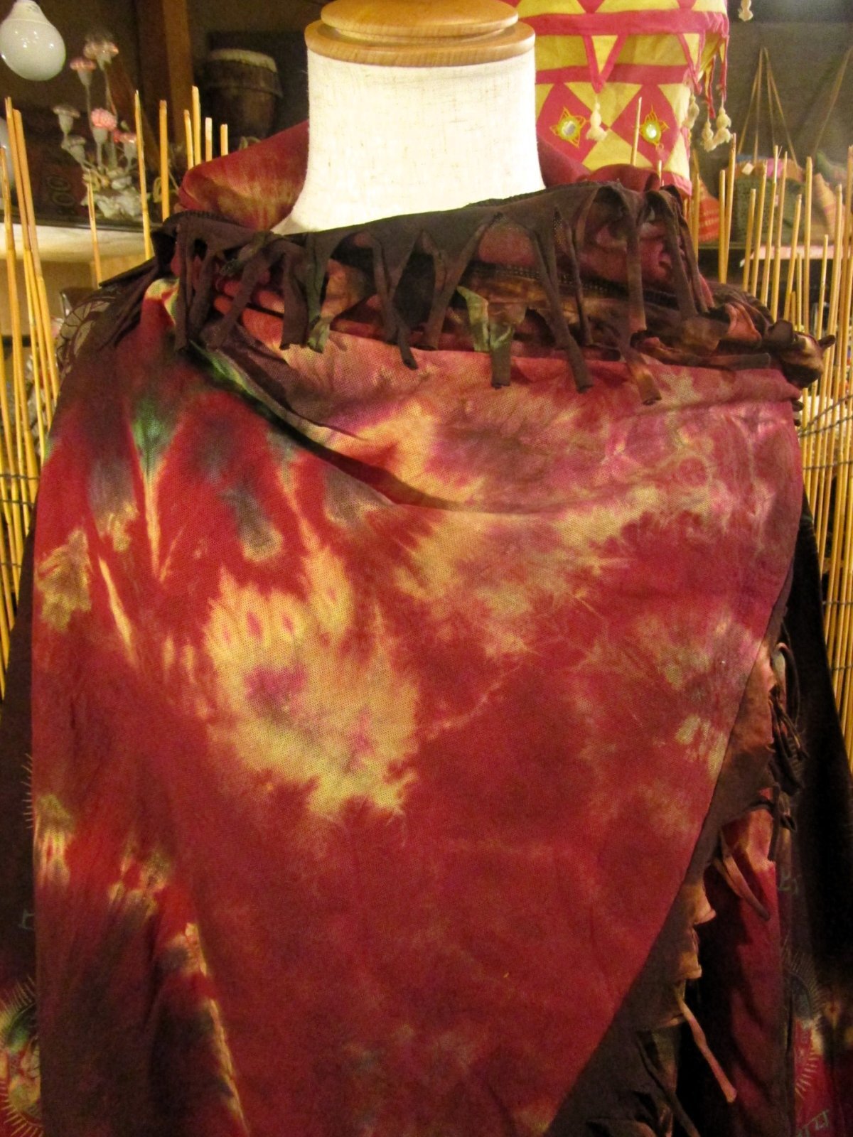 画像: タイダイ染め＆民族調プリント＊コットン素材＊ゆったりサイズ＊２ＷＡＹ＊フリンジ＊スナフキン＊旅人風コート