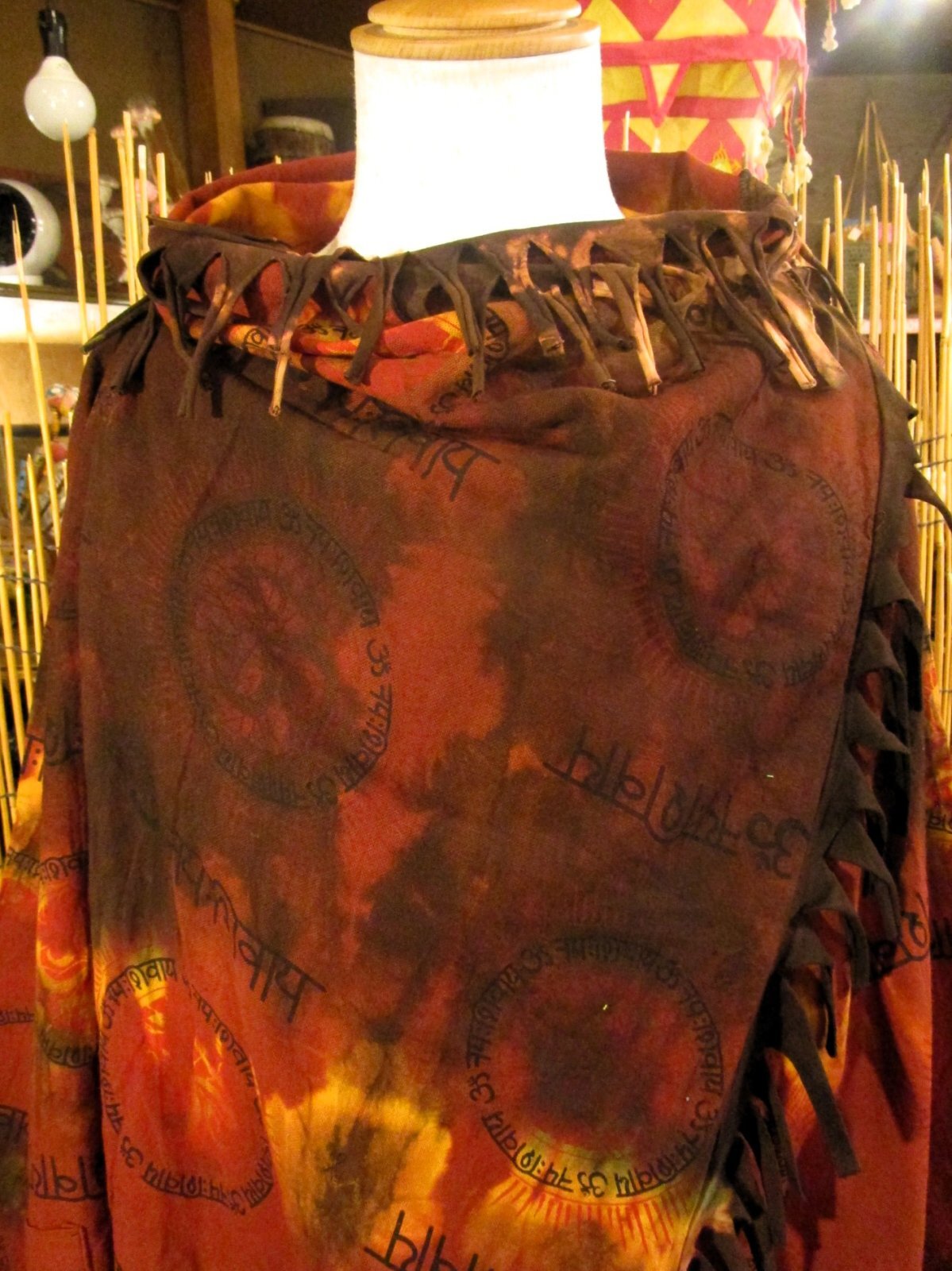 画像: タイダイ染め＆民族調プリント＊コットン素材＊ゆったりサイズ＊２ＷＡＹ＊フリンジ＊スナフキン＊旅人風コート