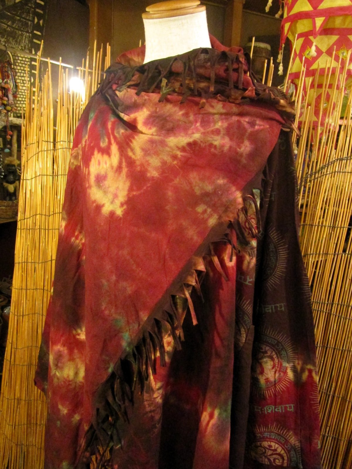 画像: タイダイ染め＆民族調プリント＊コットン素材＊ゆったりサイズ＊２ＷＡＹ＊フリンジ＊スナフキン＊旅人風コート