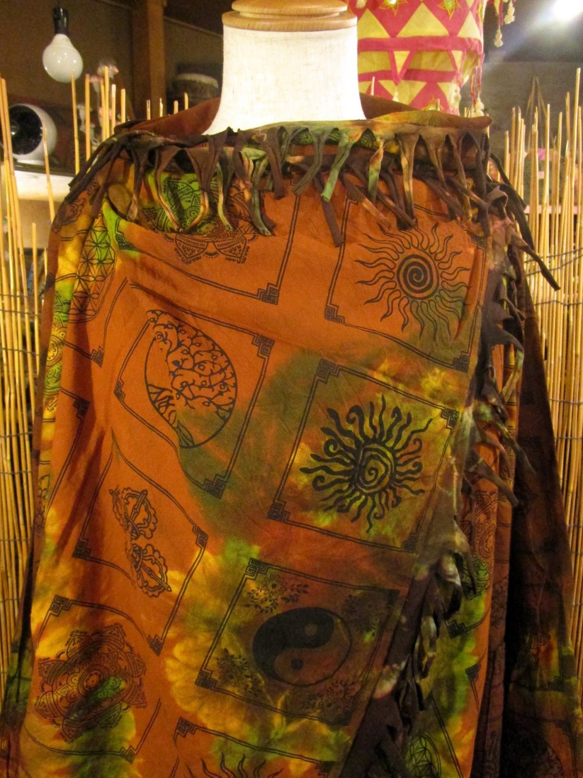 画像: タイダイ染め＆民族調プリント＊コットン素材＊ゆったりサイズ＊２ＷＡＹ＊フリンジ＊スナフキン＊旅人風コート