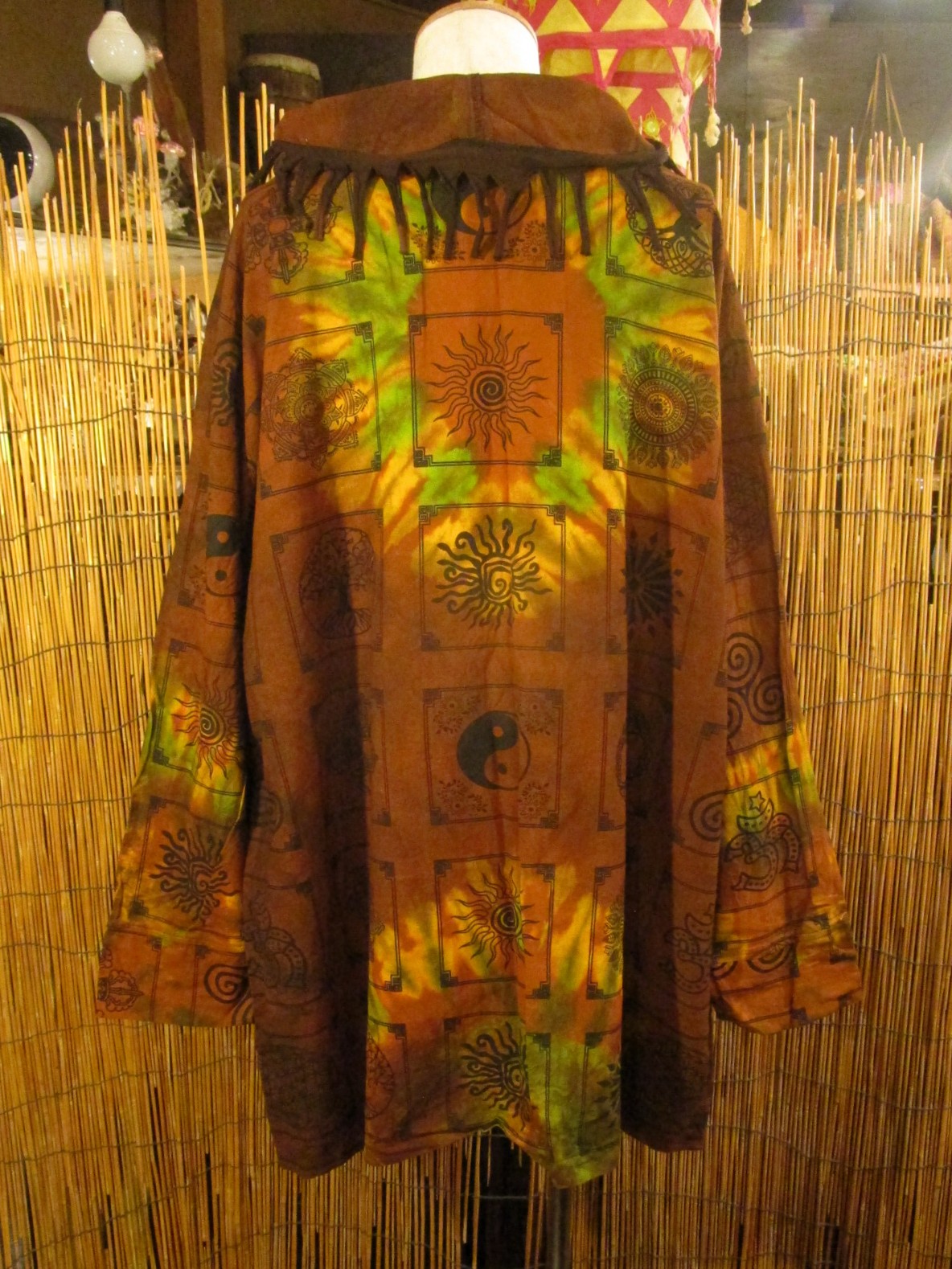 画像3: タイダイ染め＆民族調プリント＊コットン素材＊ゆったりサイズ＊２ＷＡＹ＊フリンジ＊スナフキン＊旅人風コート