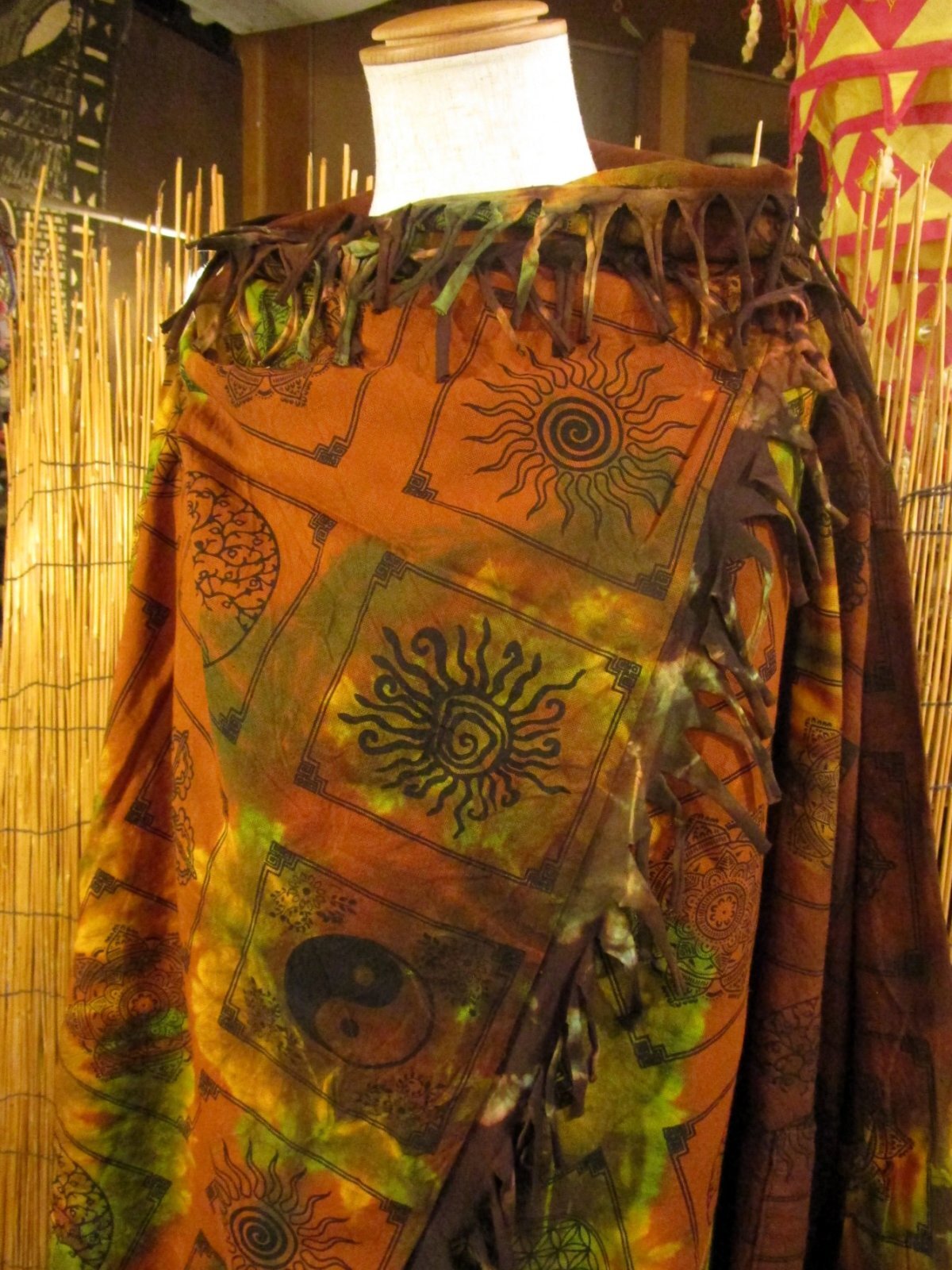 画像: タイダイ染め＆民族調プリント＊コットン素材＊ゆったりサイズ＊２ＷＡＹ＊フリンジ＊スナフキン＊旅人風コート