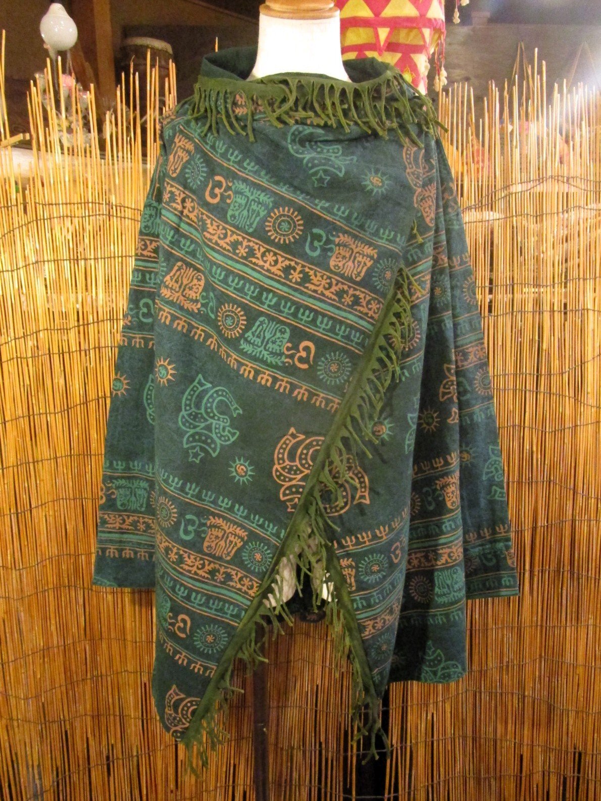 画像1: ストーンウォッシュ＆ラムナミプリント＊コットン素材＊ゆったりサイズ＊２ＷＡＹ＊フリンジ＊スナフキン＊旅人風コート