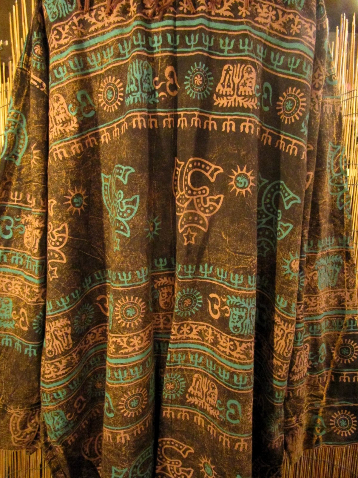 画像: ストーンウォッシュ＆ラムナミプリント＊コットン素材＊ゆったりサイズ＊２ＷＡＹ＊フリンジ＊スナフキン＊旅人風コート