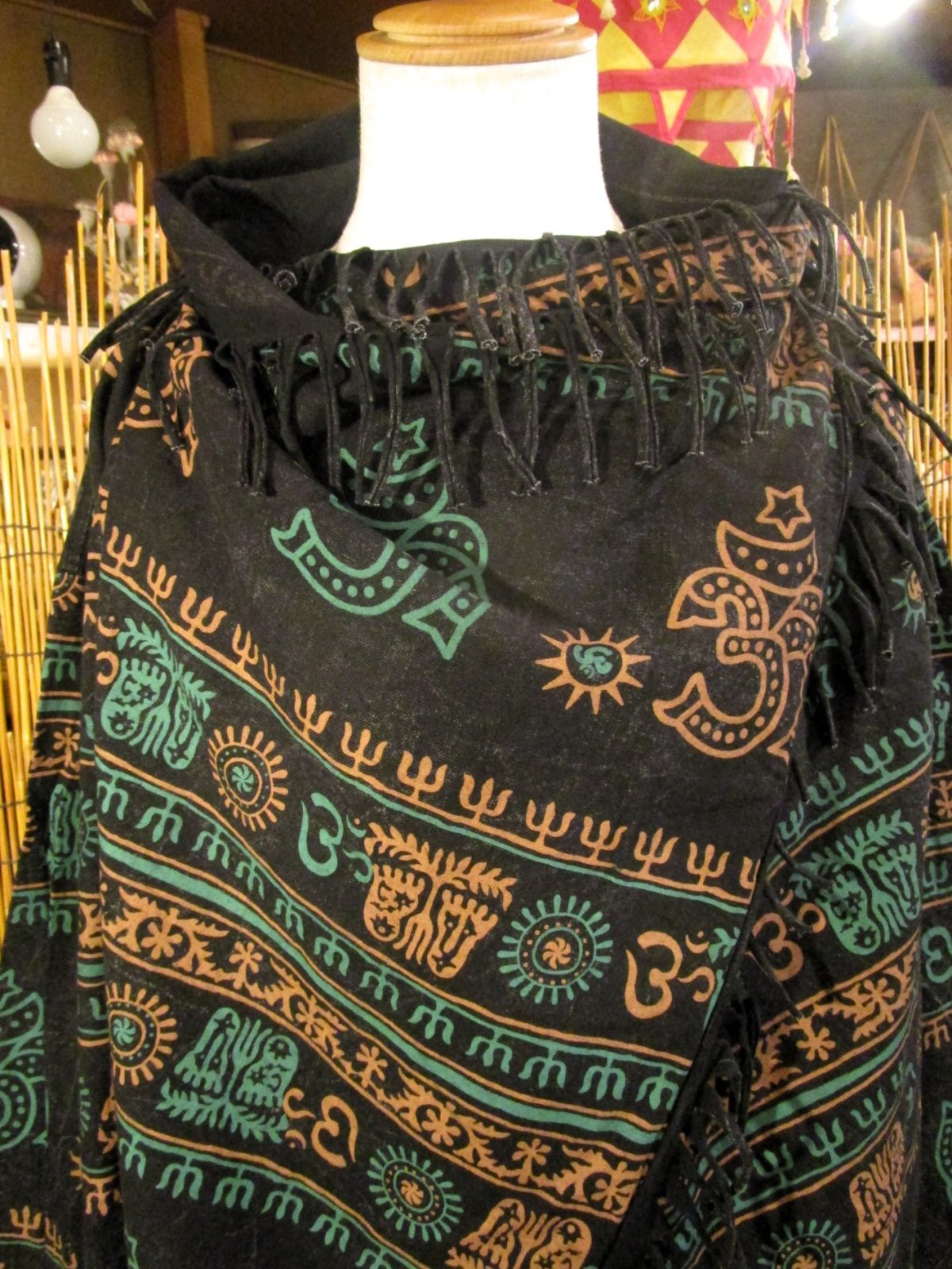 画像: ストーンウォッシュ＆ラムナミプリント＊コットン素材＊ゆったりサイズ＊２ＷＡＹ＊フリンジ＊スナフキン＊旅人風コート