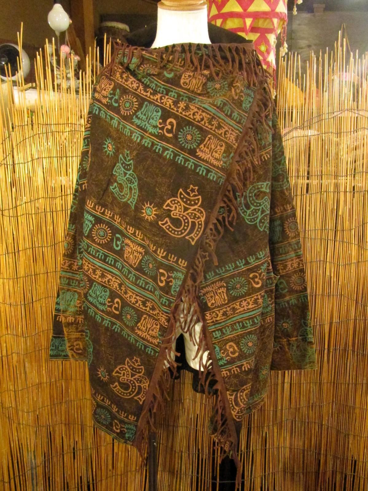 画像1: ストーンウォッシュ＆ラムナミプリント＊コットン素材＊ゆったりサイズ＊２ＷＡＹ＊フリンジ＊スナフキン＊旅人風コート