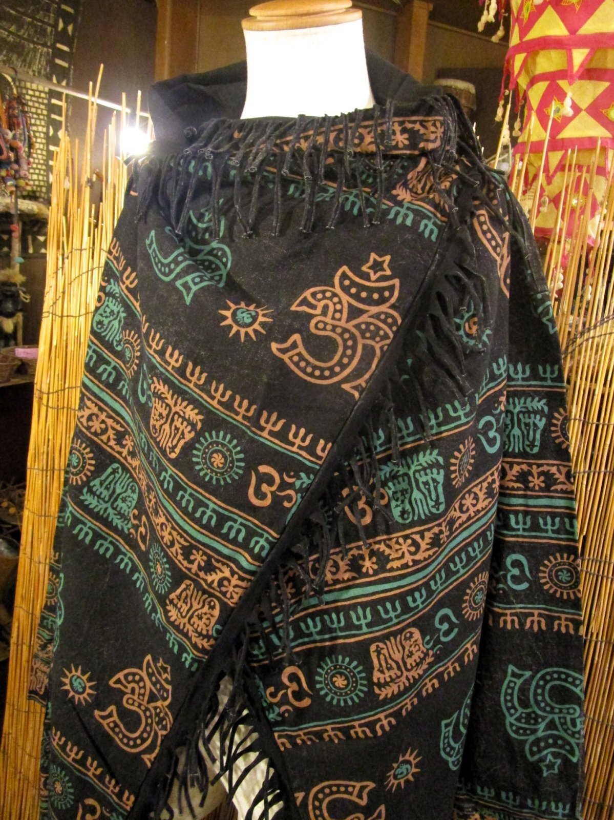 画像: ストーンウォッシュ＆ラムナミプリント＊コットン素材＊ゆったりサイズ＊２ＷＡＹ＊フリンジ＊スナフキン＊旅人風コート