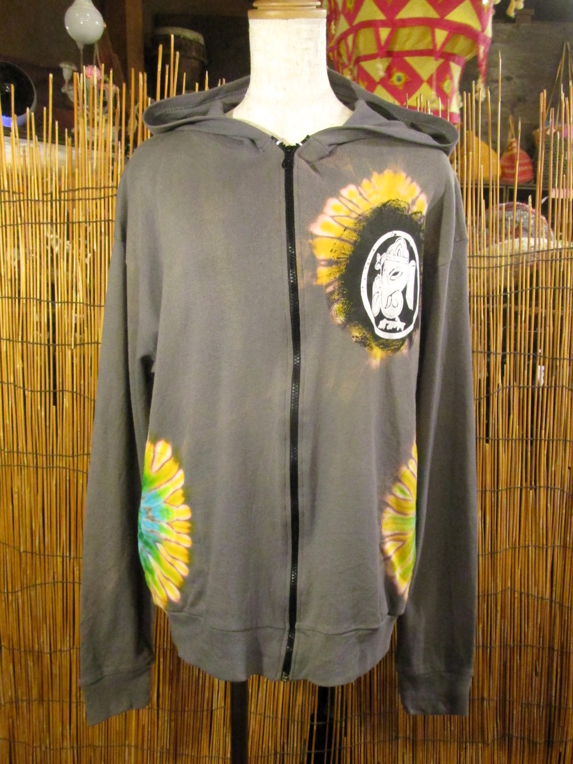 画像1: タイダイ染め＆抜染ガネーシャ＊コットン素材＊ジップアップパーカー