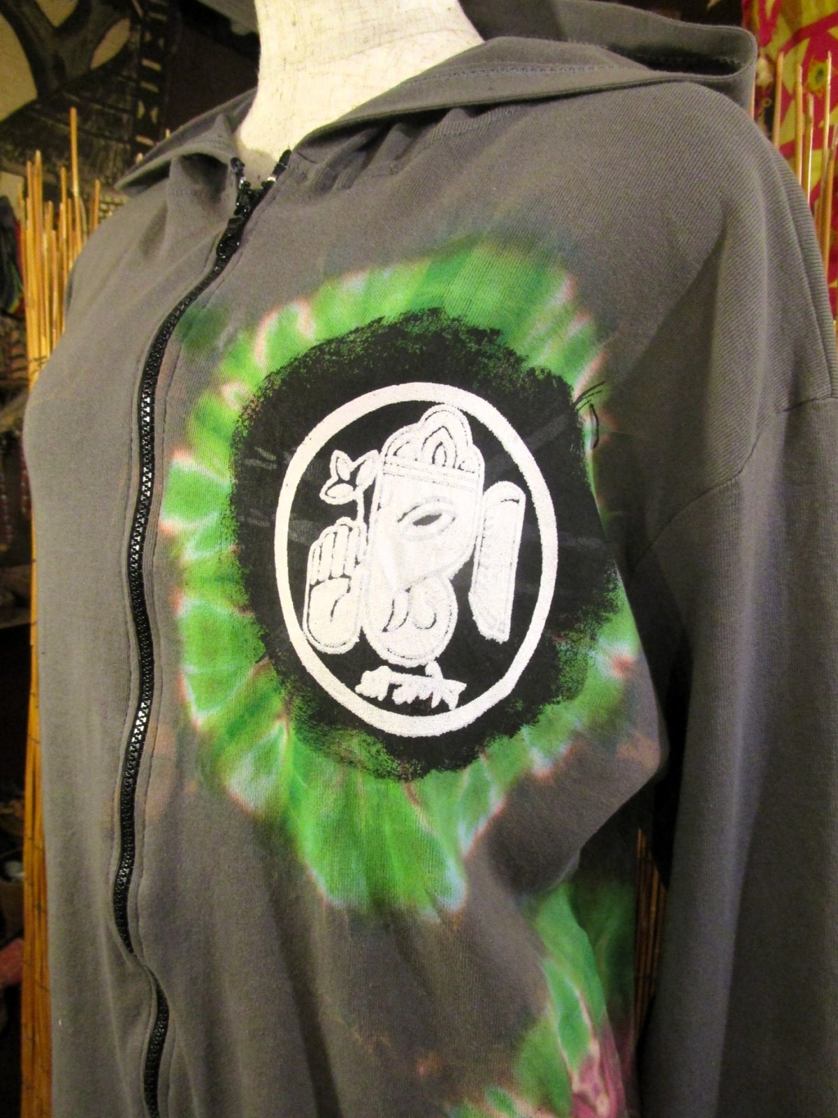 画像: タイダイ染め＆抜染ガネーシャ＊コットン素材＊ジップアップパーカー