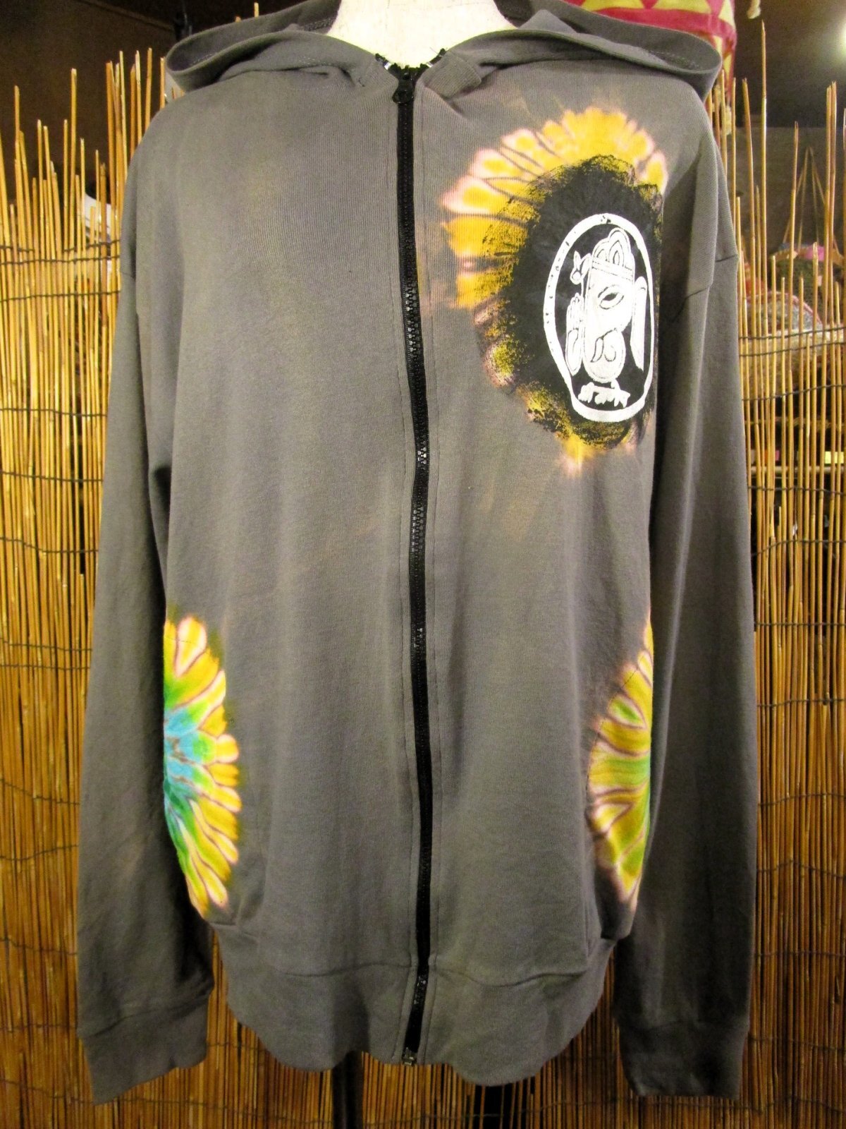 画像: タイダイ染め＆抜染ガネーシャ＊コットン素材＊ジップアップパーカー