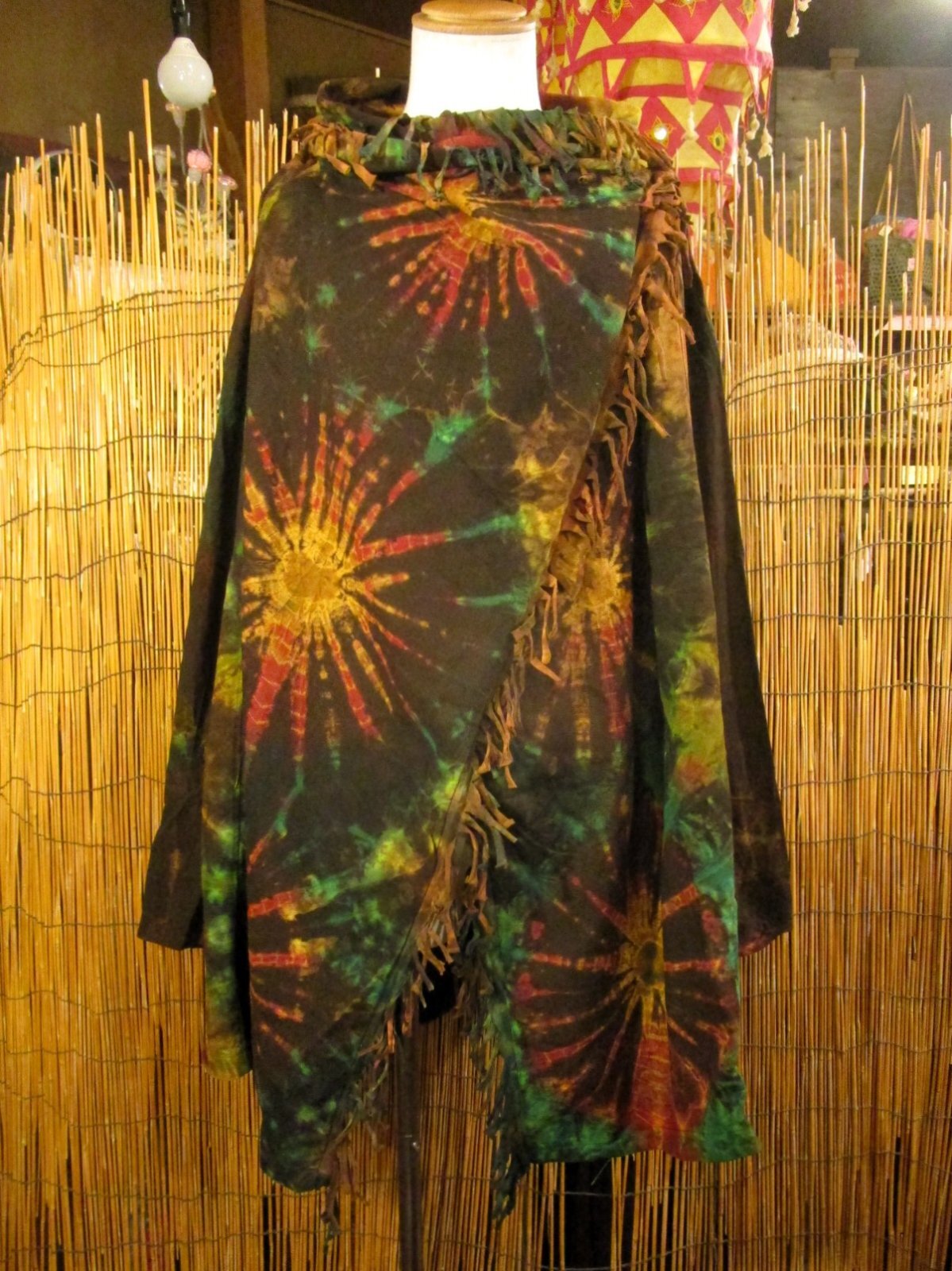 画像1: タイダイ染め＊コットン素材＊ゆったりサイズ＊２ＷＡＹ＊フリンジ＊スナフキン＊旅人風コート