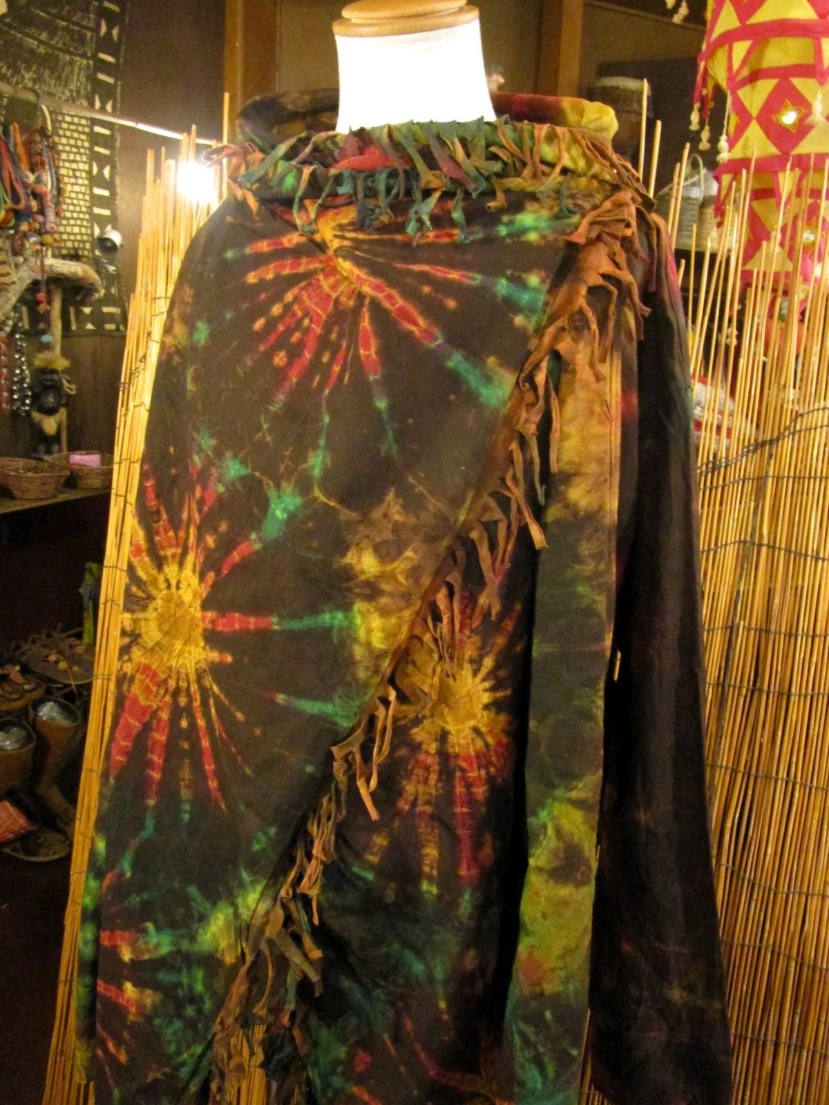 画像: タイダイ染め＊コットン素材＊ゆったりサイズ＊２ＷＡＹ＊フリンジ＊スナフキン＊旅人風コート