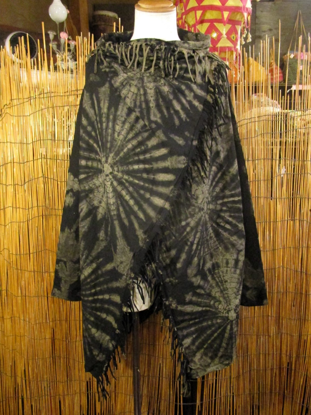 画像1: タイダイ染め＊コットン素材＊ゆったりサイズ＊２ＷＡＹ＊フリンジ＊スナフキン＊旅人風コート