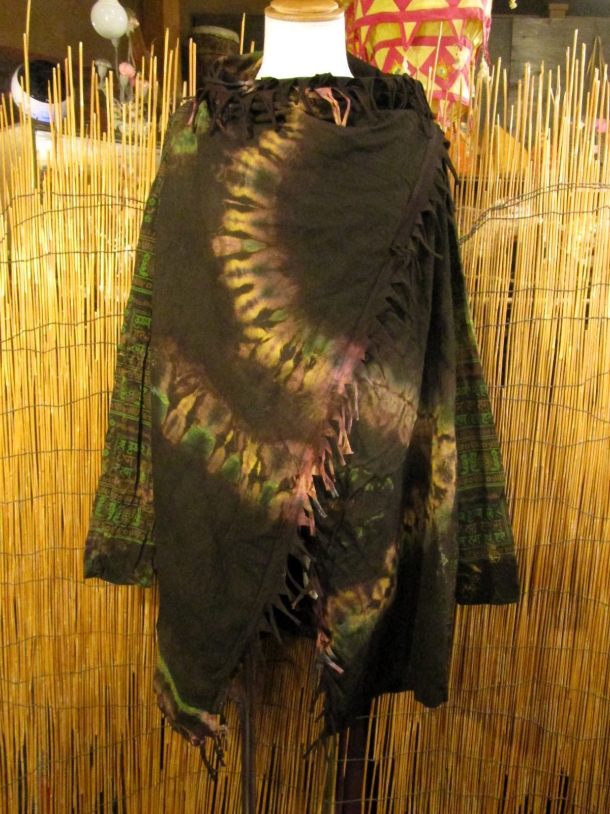 画像1: タイダイ染め＆民族調プリント＊コットン素材＊ゆったりサイズ＊２ＷＡＹ＊フリンジ＊スナフキン＊旅人風コート