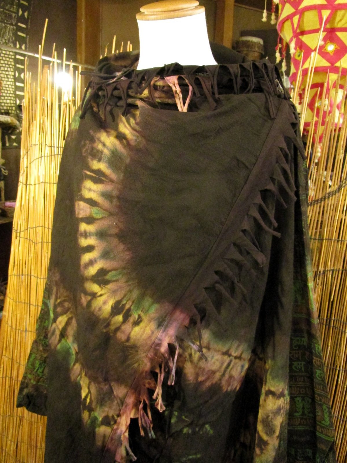 画像: タイダイ染め＆民族調プリント＊コットン素材＊ゆったりサイズ＊２ＷＡＹ＊フリンジ＊スナフキン＊旅人風コート