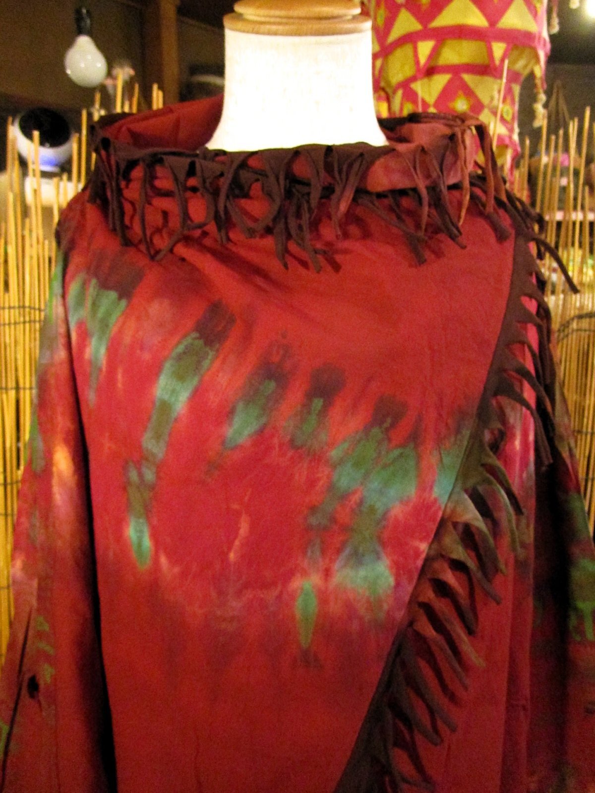 画像: タイダイ染め＆民族調プリント＊コットン素材＊ゆったりサイズ＊２ＷＡＹ＊フリンジ＊スナフキン＊旅人風コート