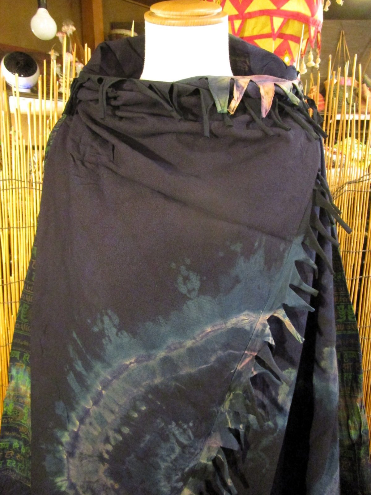 画像: タイダイ染め＆民族調プリント＊コットン素材＊ゆったりサイズ＊２ＷＡＹ＊フリンジ＊スナフキン＊旅人風コート