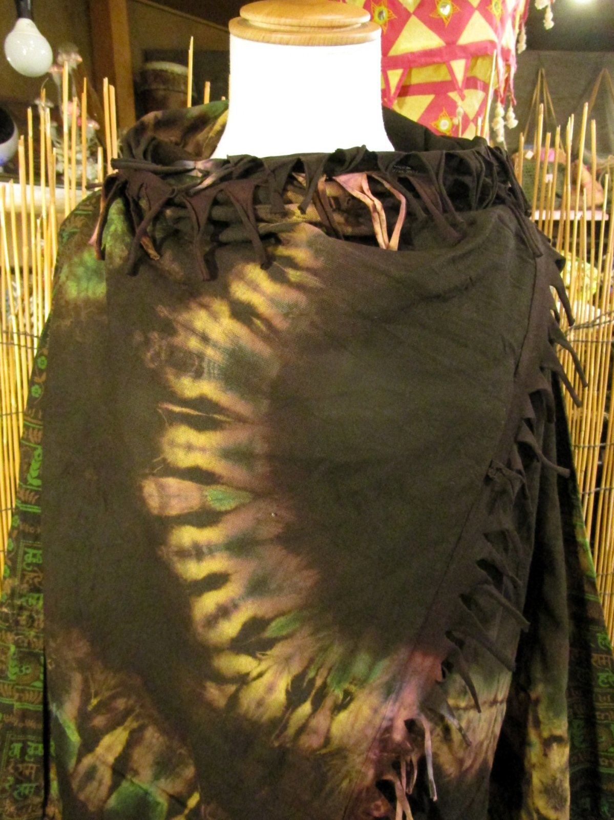 画像: タイダイ染め＆民族調プリント＊コットン素材＊ゆったりサイズ＊２ＷＡＹ＊フリンジ＊スナフキン＊旅人風コート