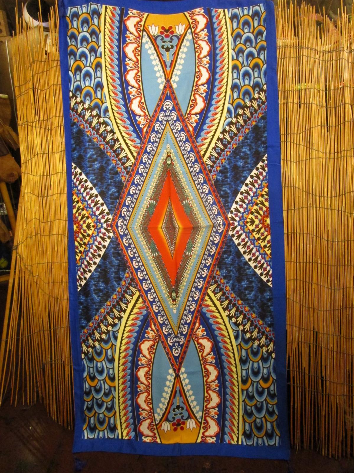 画像1: ボヘミアンプリント＊ポリエステル素材＊タッセル付き＊大判ストール＊マルチクロス