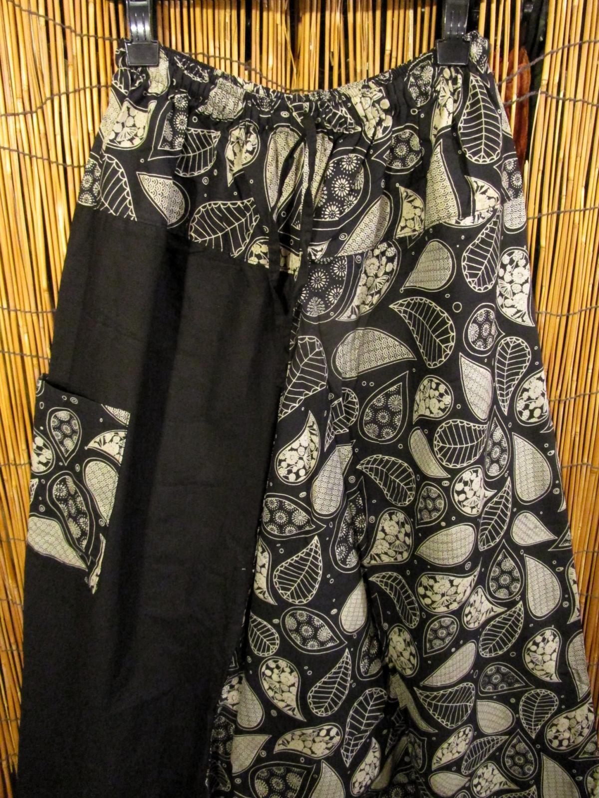 画像2: 黒色＋和風プリント＊切り替え＊コットン素材＊ふんわり＊サルエルパンツ