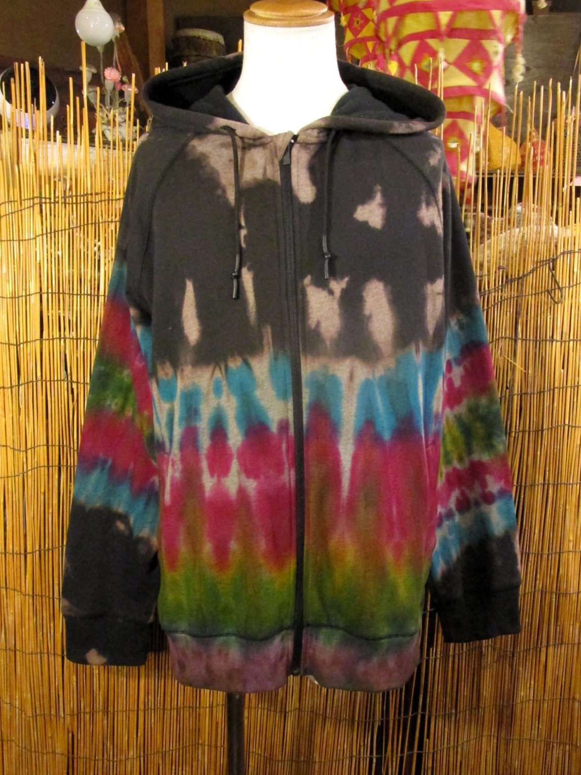 画像1: タイダイ染め＊裏起毛＊スウェット生地＊ジップアップ＊パーカー＊ＸＬ
