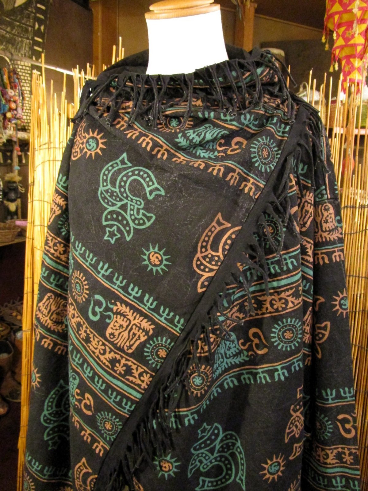 画像: ストーンウォッシュ＆ラムナミプリント＊コットン素材＊ゆったりサイズ＊２ＷＡＹ＊フリンジ＊スナフキン＊旅人風コート