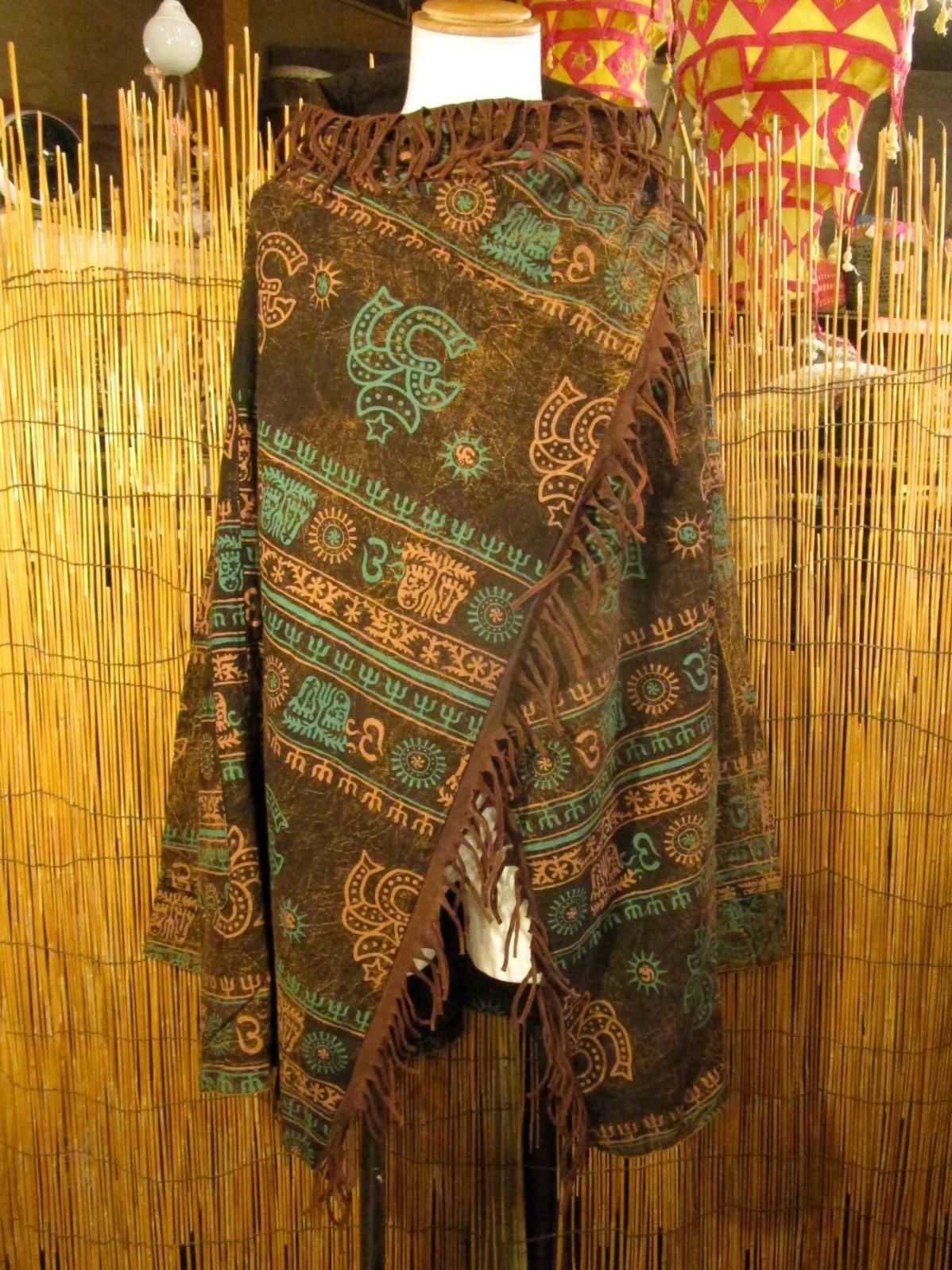 画像1: ストーンウォッシュ＆ラムナミプリント＊コットン素材＊ゆったりサイズ＊２ＷＡＹ＊フリンジ＊スナフキン＊旅人風コート