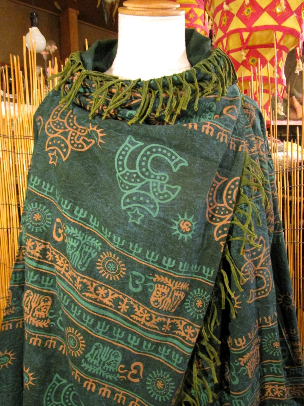 画像: ストーンウォッシュ＆ラムナミプリント＊コットン素材＊ゆったりサイズ＊２ＷＡＹ＊フリンジ＊スナフキン＊旅人風コート