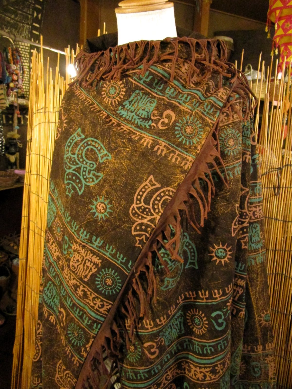 画像: ストーンウォッシュ＆ラムナミプリント＊コットン素材＊ゆったりサイズ＊２ＷＡＹ＊フリンジ＊スナフキン＊旅人風コート