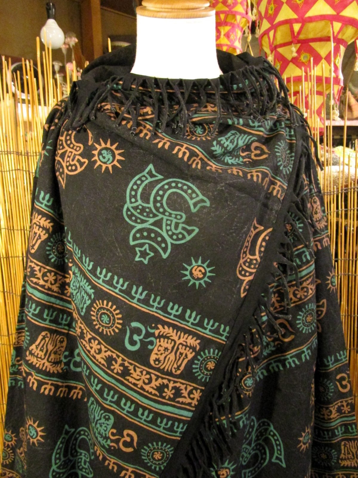 画像: ストーンウォッシュ＆ラムナミプリント＊コットン素材＊ゆったりサイズ＊２ＷＡＹ＊フリンジ＊スナフキン＊旅人風コート