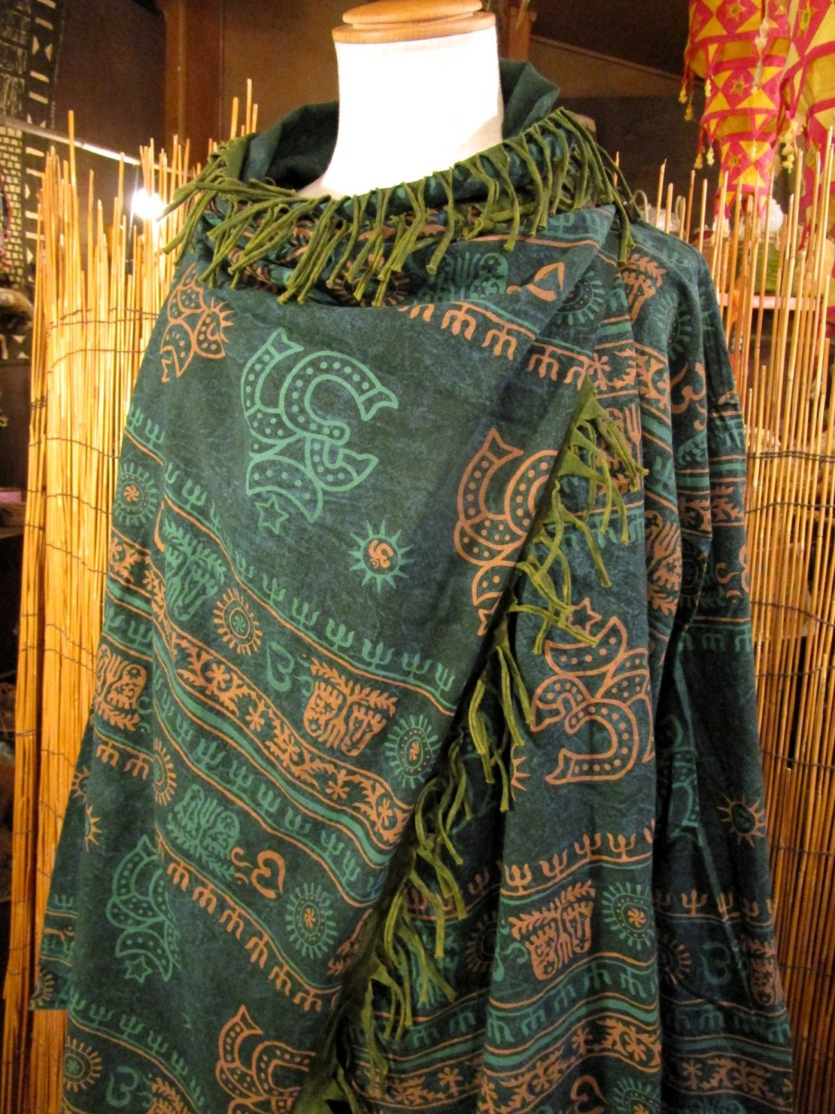 画像: ストーンウォッシュ＆ラムナミプリント＊コットン素材＊ゆったりサイズ＊２ＷＡＹ＊フリンジ＊スナフキン＊旅人風コート