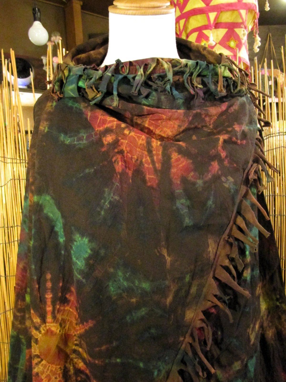 画像: タイダイ染め＊コットン素材＊ゆったりサイズ＊２ＷＡＹ＊フリンジ＊スナフキン＊旅人風コート