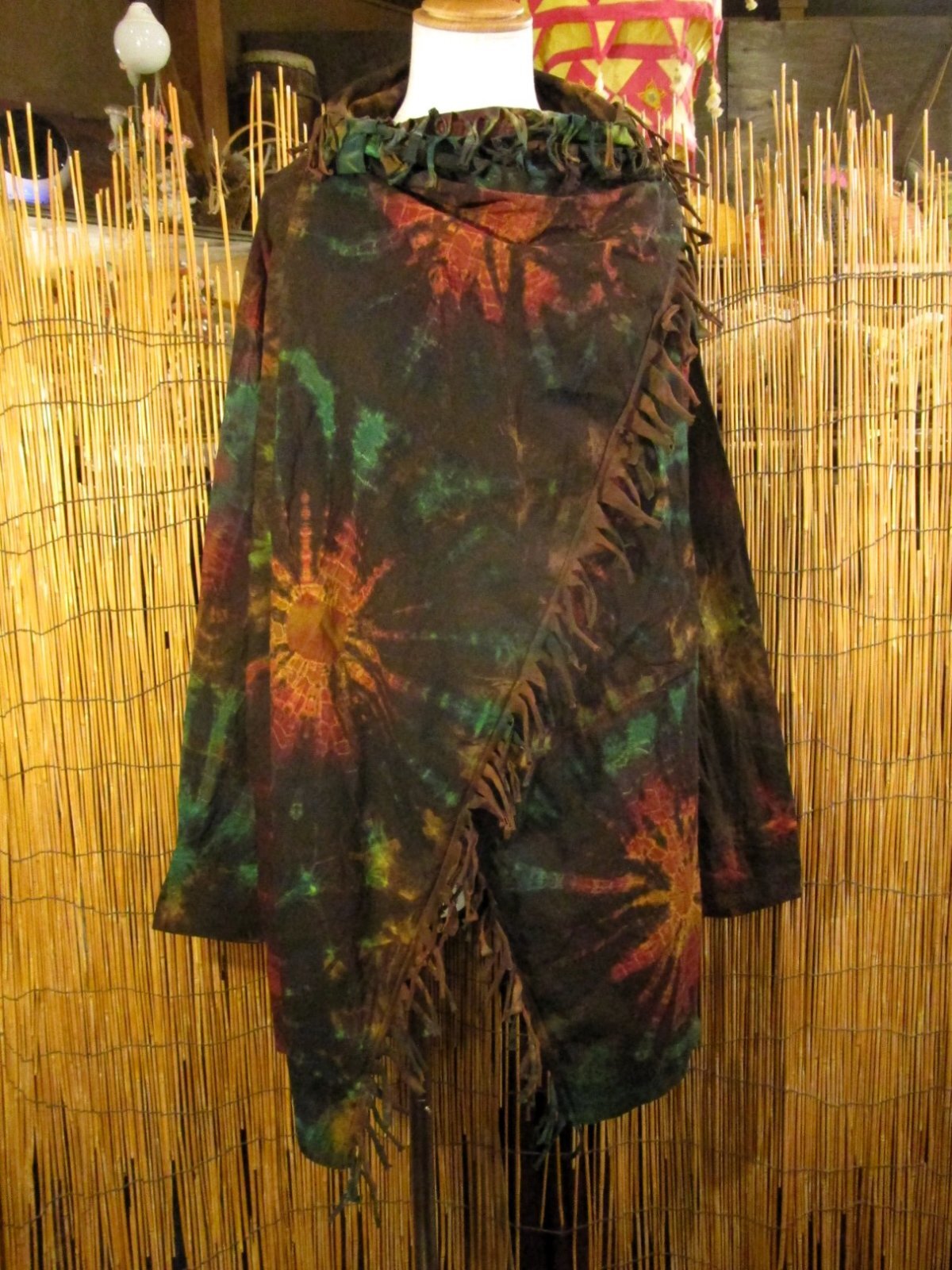 画像1: タイダイ染め＊コットン素材＊ゆったりサイズ＊２ＷＡＹ＊フリンジ＊スナフキン＊旅人風コート