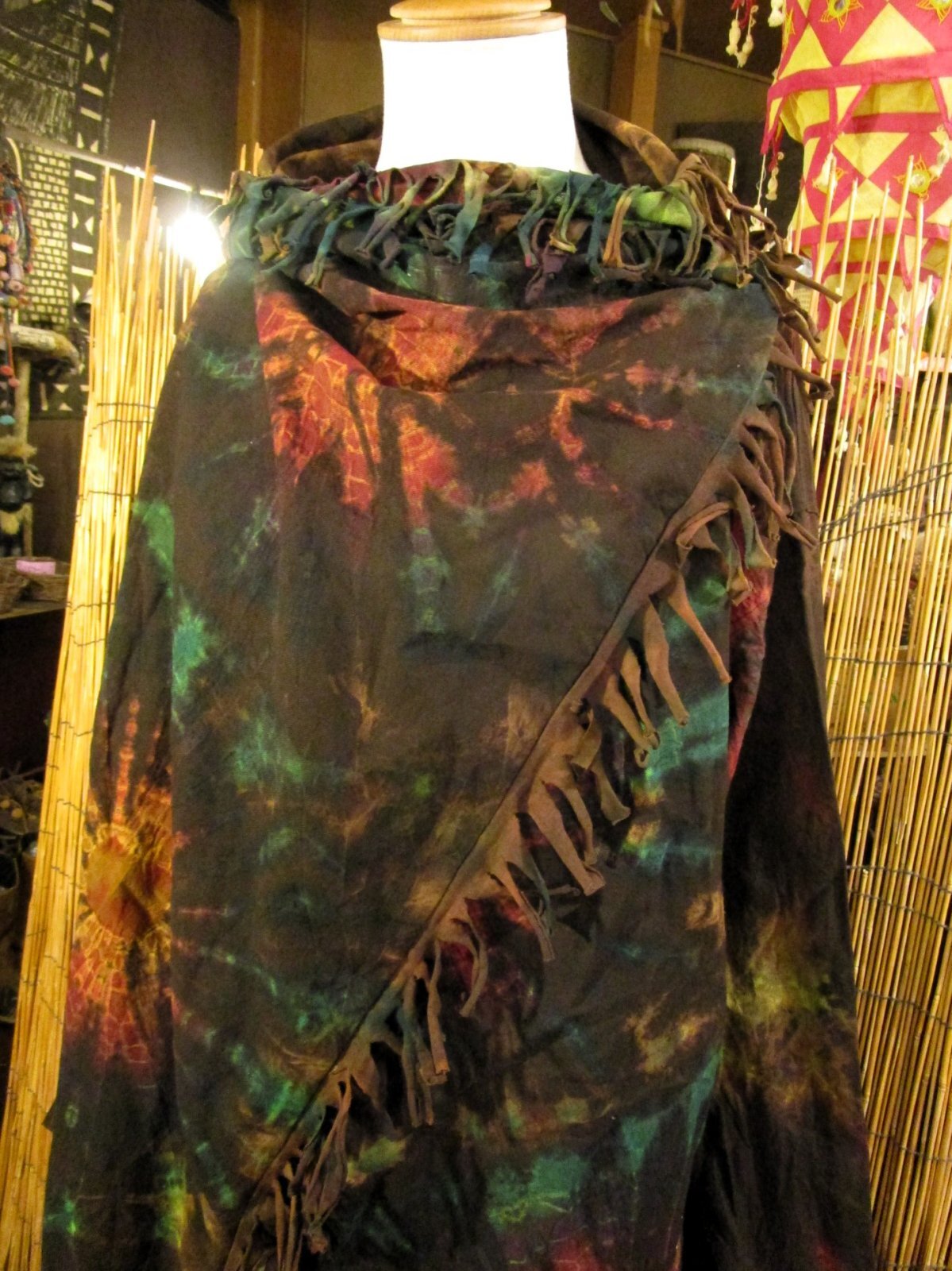 画像: タイダイ染め＊コットン素材＊ゆったりサイズ＊２ＷＡＹ＊フリンジ＊スナフキン＊旅人風コート