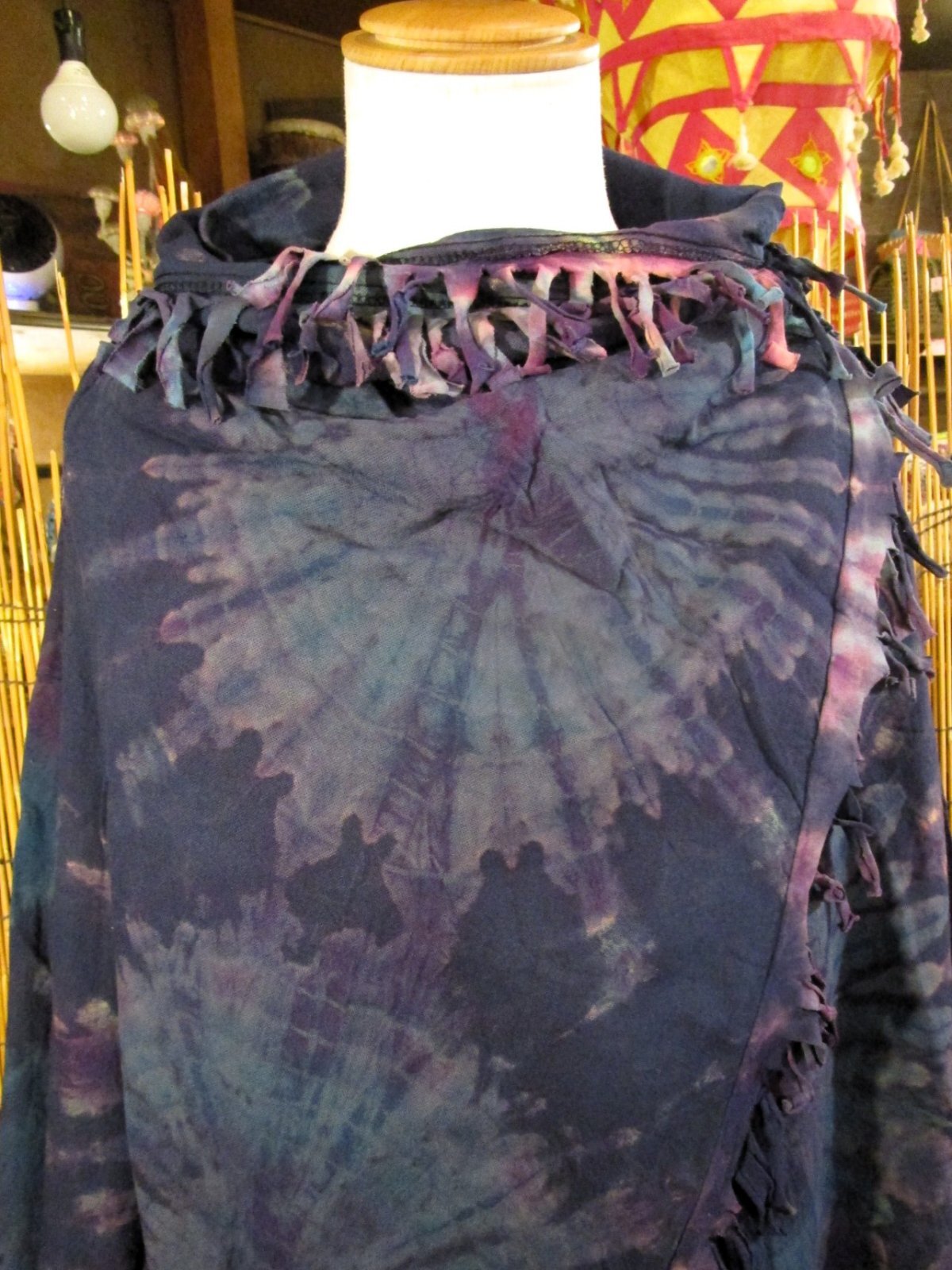 画像: タイダイ染め＊コットン素材＊ゆったりサイズ＊２ＷＡＹ＊フリンジ＊スナフキン＊旅人風コート