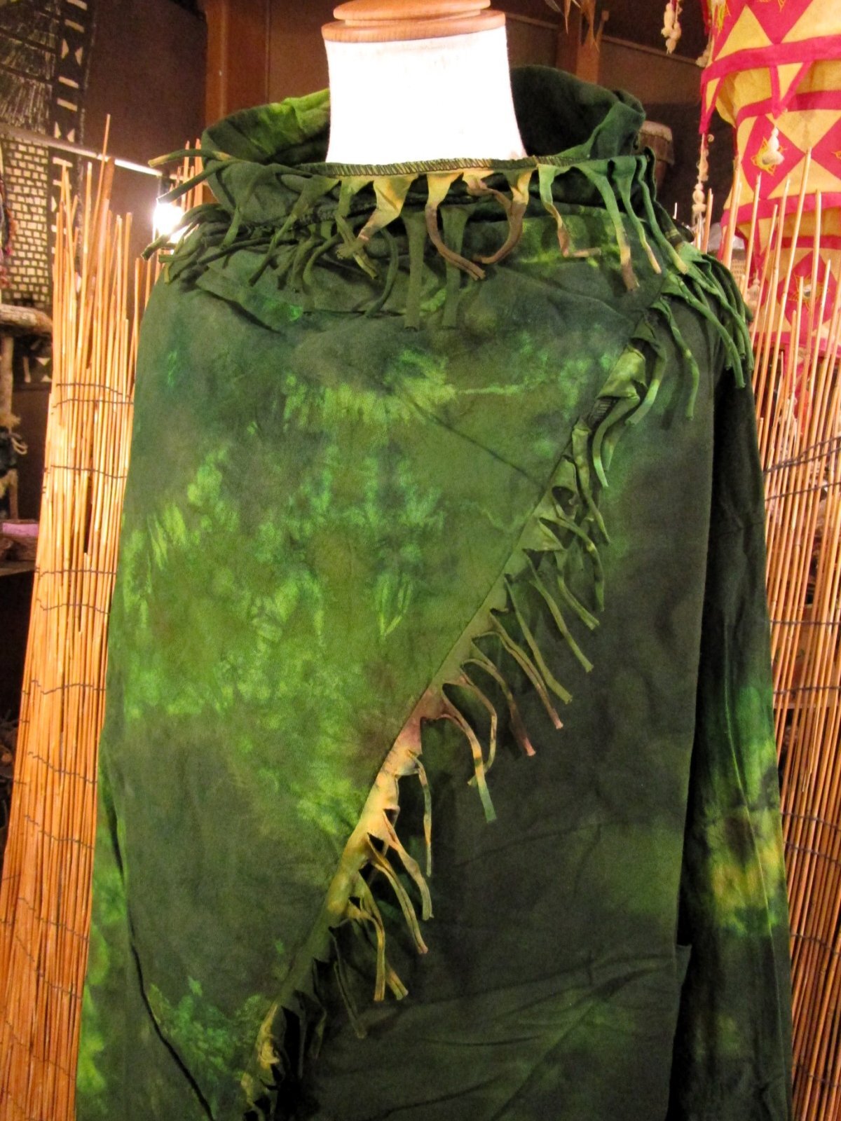 画像: タイダイ染め＊コットン素材＊ゆったりサイズ＊２ＷＡＹ＊フリンジ＊スナフキン＊旅人風コート