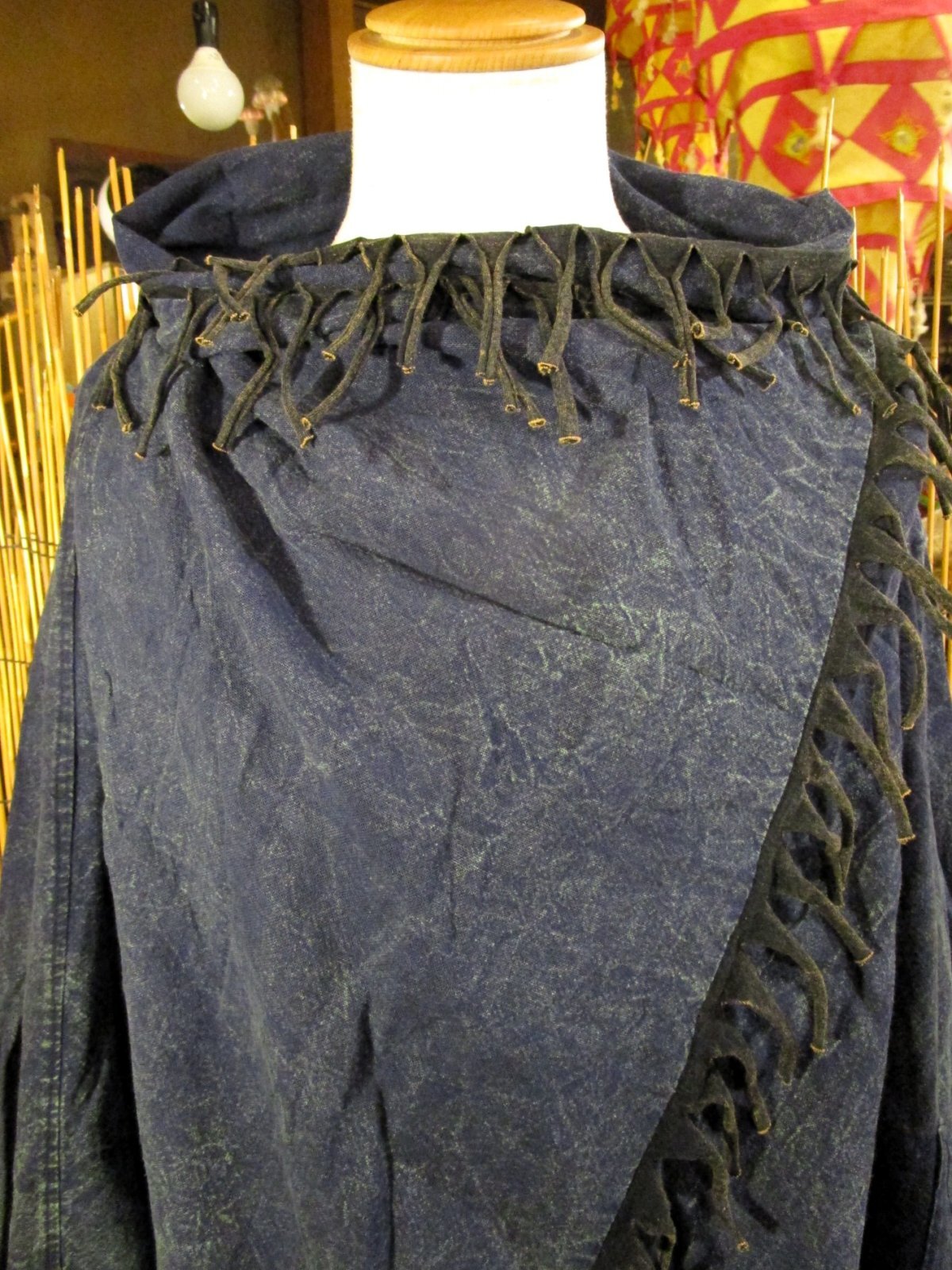 画像: ストーンウォッシュ加工＊コットン素材＊ゆったりサイズ＊２ＷＡＹ＊フリンジ＊スナフキン＊旅人風コート