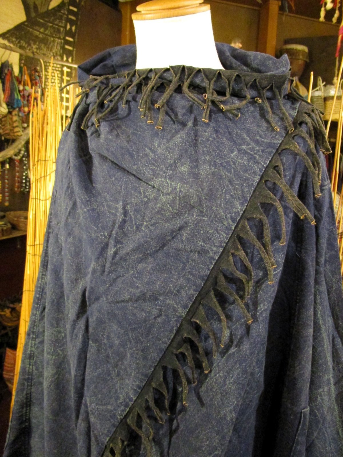 画像: ストーンウォッシュ加工＊コットン素材＊ゆったりサイズ＊２ＷＡＹ＊フリンジ＊スナフキン＊旅人風コート