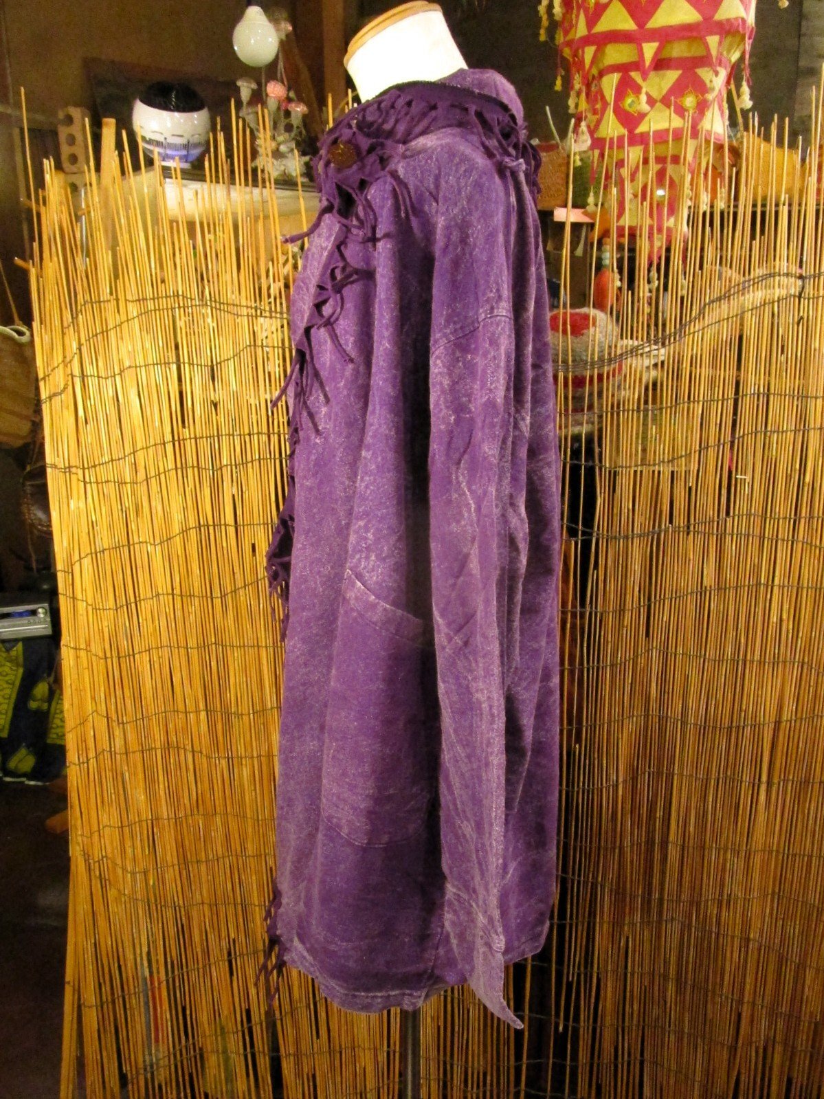 画像2: ストーンウォッシュ加工＊コットン素材＊ゆったりサイズ＊２ＷＡＹ＊フリンジ＊スナフキン＊旅人風コート