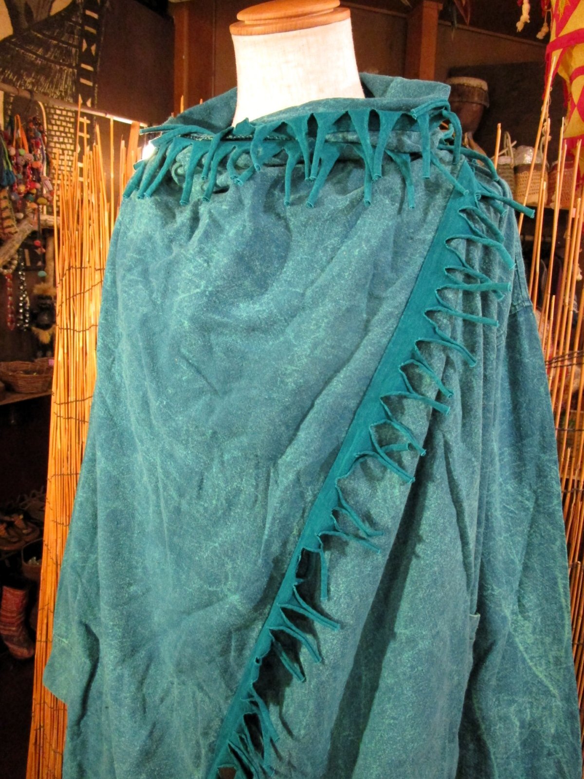 画像: ストーンウォッシュ加工＊コットン素材＊ゆったりサイズ＊２ＷＡＹ＊フリンジ＊スナフキン＊旅人風コート