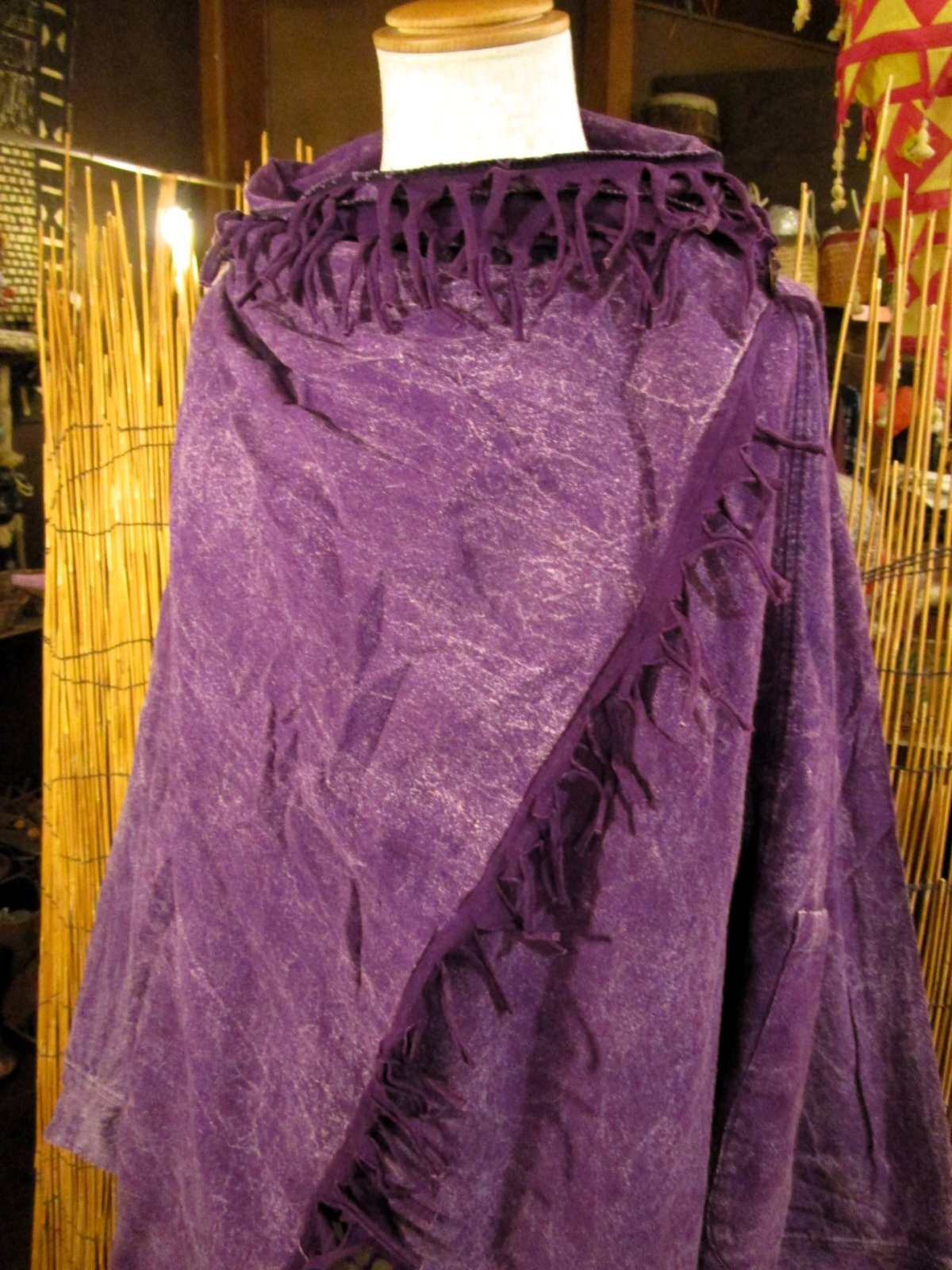 画像: ストーンウォッシュ加工＊コットン素材＊ゆったりサイズ＊２ＷＡＹ＊フリンジ＊スナフキン＊旅人風コート