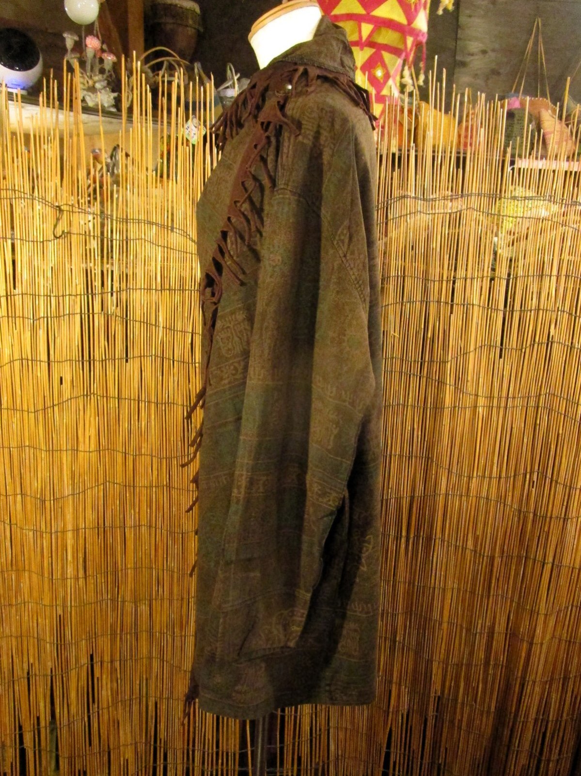 画像2: ストーンウォッシュ＆ラムナミプリント＊コットン素材＊ゆったりサイズ＊２ＷＡＹ＊フリンジ＊スナフキン＊旅人風コート