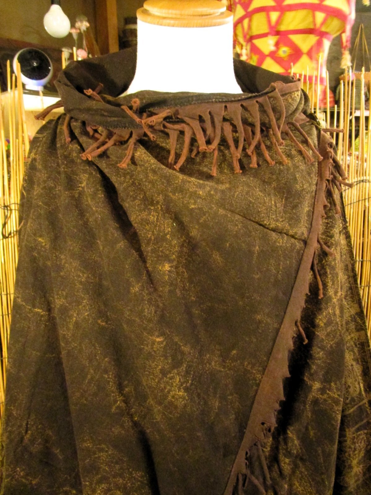 画像: ストーンウォッシュ加工＊コットン素材＊民族調プリント＊ゆったりサイズ＊２ＷＡＹ＊フリンジ＊スナフキン＊旅人風コート