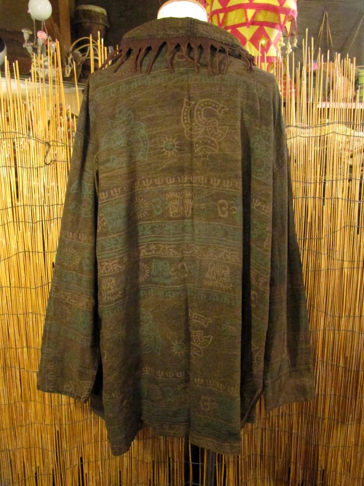 画像3: ストーンウォッシュ＆ラムナミプリント＊コットン素材＊ゆったりサイズ＊２ＷＡＹ＊フリンジ＊スナフキン＊旅人風コート