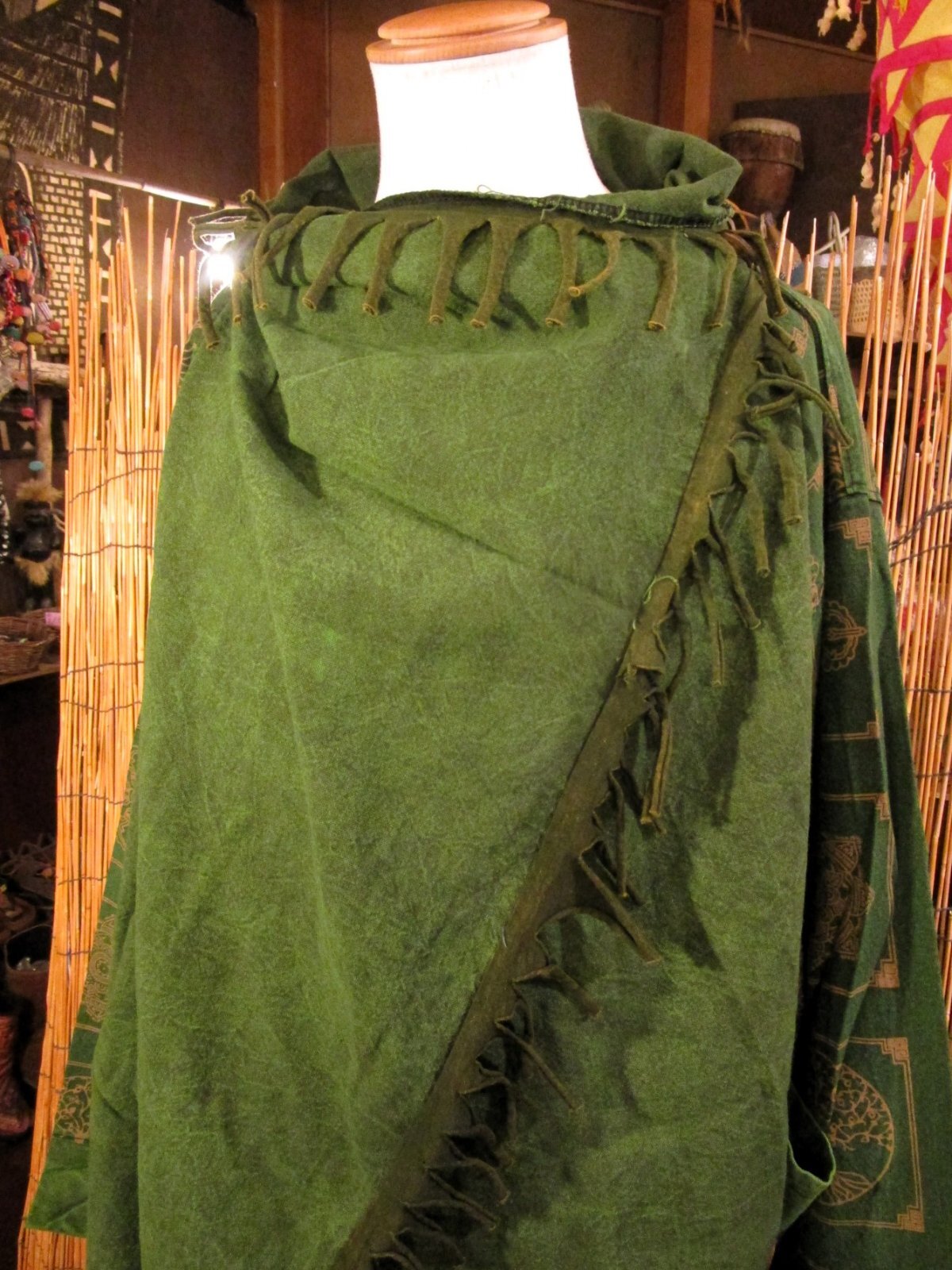 画像: ストーンウォッシュ加工＊コットン素材＊民族調プリント＊ゆったりサイズ＊２ＷＡＹ＊フリンジ＊スナフキン＊旅人風コート