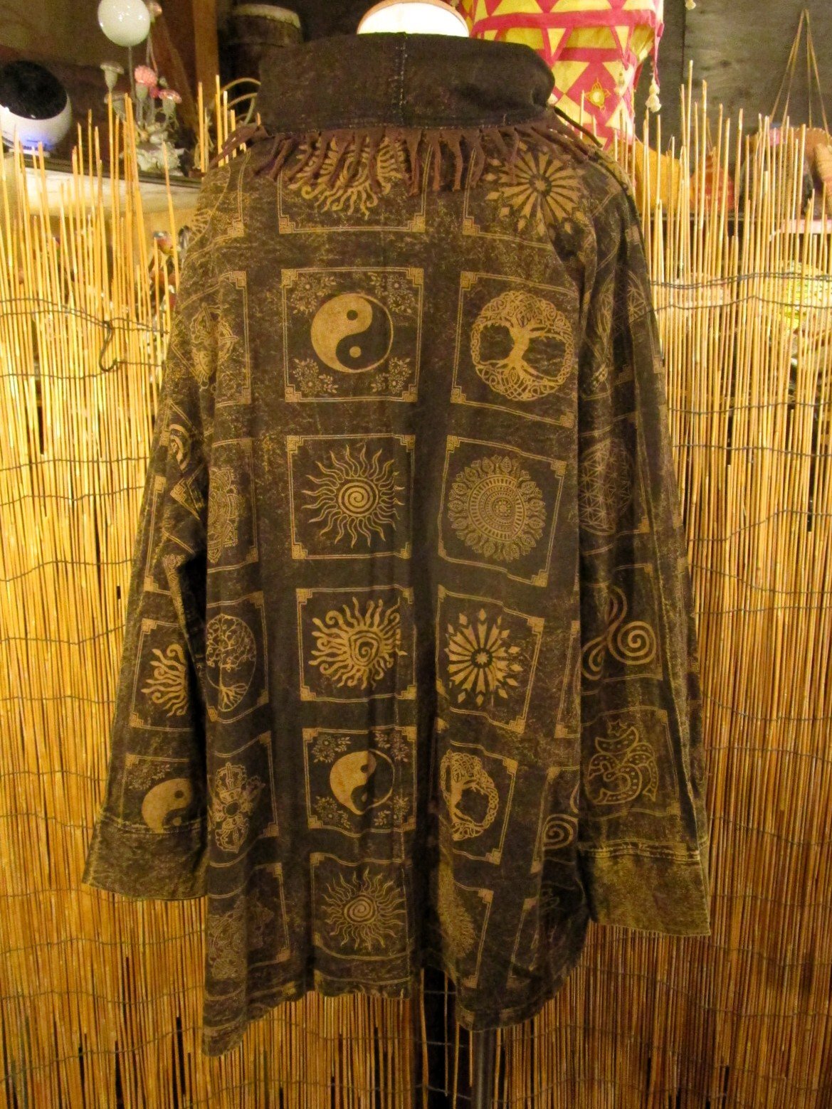 画像3: ストーンウォッシュ加工＊コットン素材＊民族調プリント＊ゆったりサイズ＊２ＷＡＹ＊フリンジ＊スナフキン＊旅人風コート