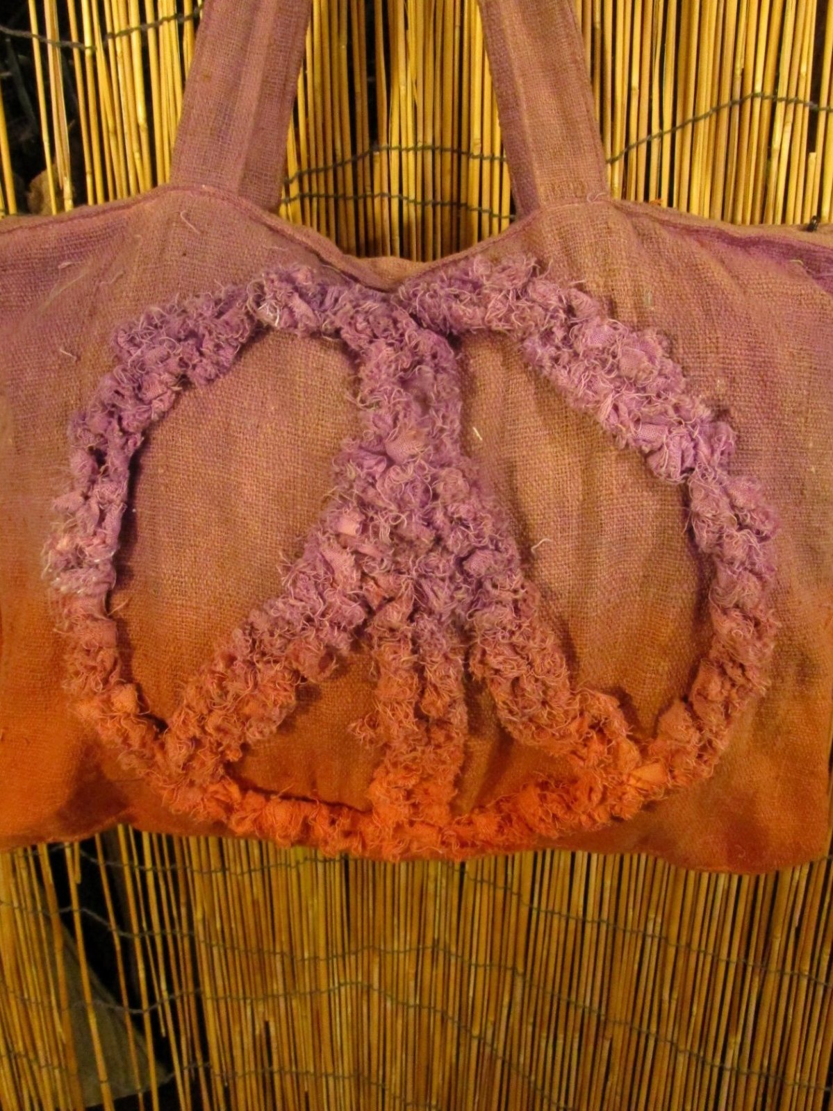 画像5: 手染め＊粗織りコットン素材＊ピースマーク＊ボストンバッグ