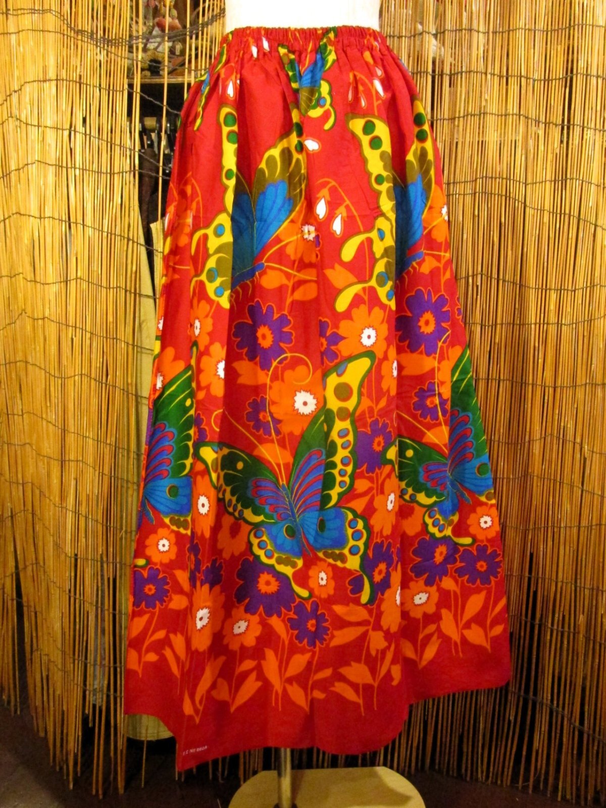 画像1: バタフライ＆フラワープリント＊コットン素材＊フレアー＊ロングスカート