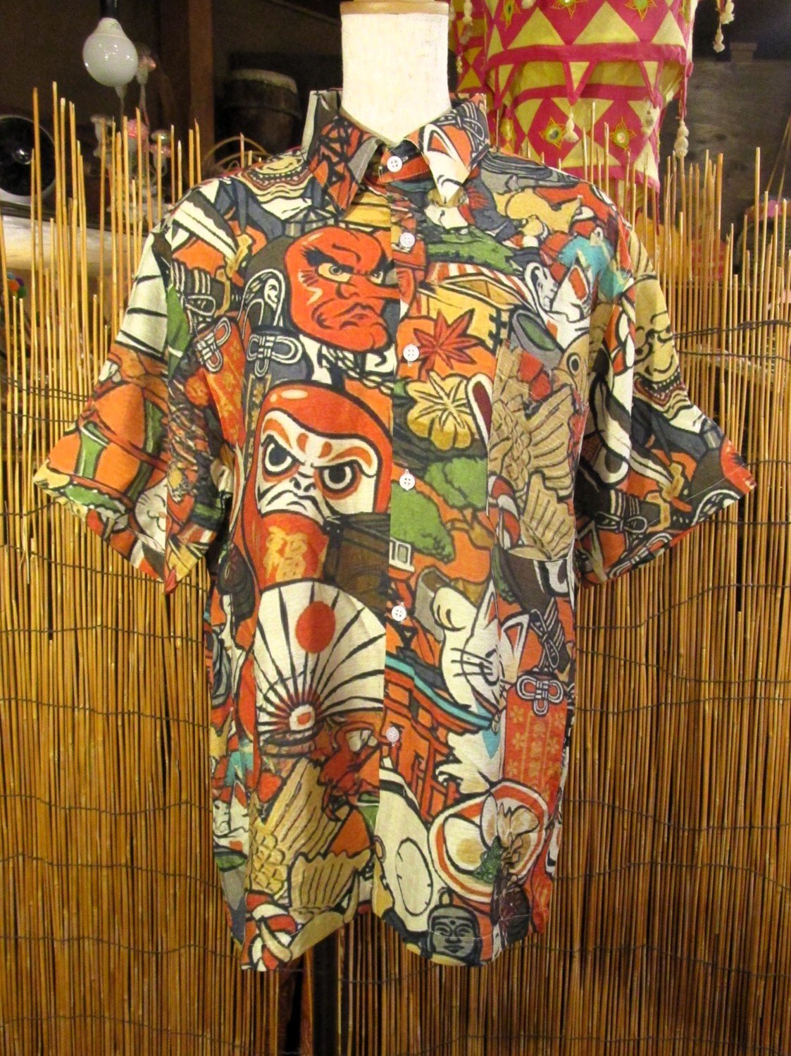 画像1: 和風プリント＊コットン＆リネン混紡＊個性的＊半袖＊アロハシャツ ＊Ｍ